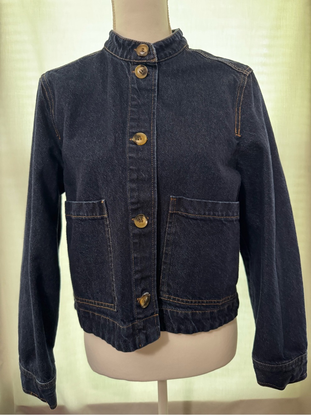 H&M Dark Indigo Jean Jacket with Tortoiseshell Buttons